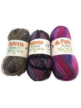Patons Kroy Socks FX Yarn Lot Of 3 Skeins Cameo Cami Purple Haze Colors
